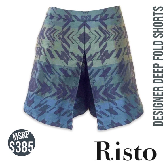 NWT Designer Risto Green/Teal Jacquard Skort Shorts w/ Pockets - Picture 2 of 16